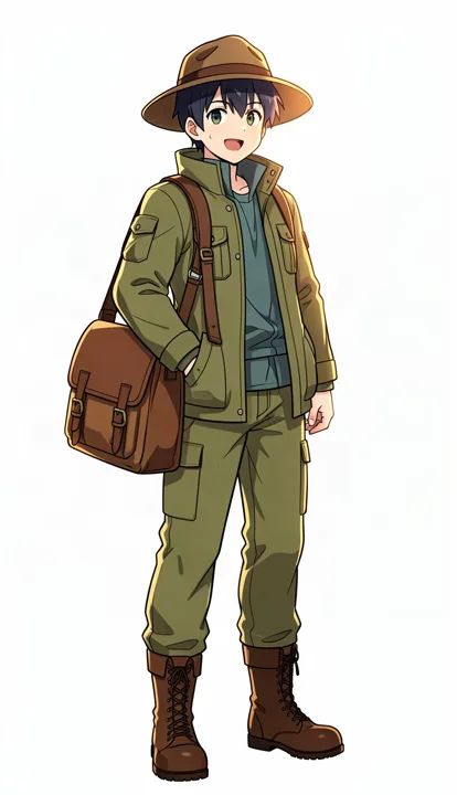 Cheerful anime explorer with an oversized satchel — generated with FLUX.2 Klein 9B