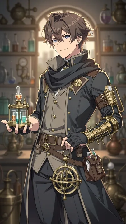 Detailed anime alchemist with brass instruments — generated with FLUX.2 Max