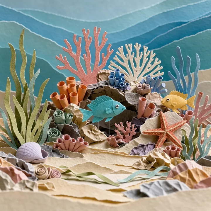 Delicate paper diorama of a coral reef — generated with FLUX.3 Image