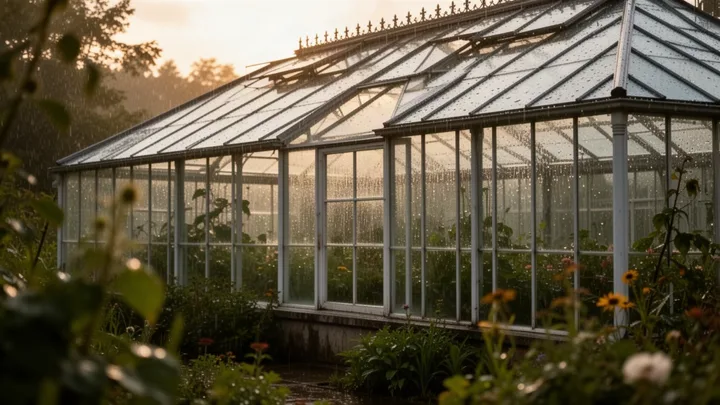 Glass greenhouse after a summer shower — generated with FLUX.2 Flash