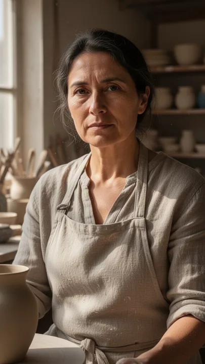 Ceramic artist in a sunlit workshop — generated with FLUX.2 Flash