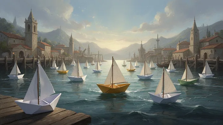 Harbor of tiny paper sailboats — generated with FLUX.2 Flash