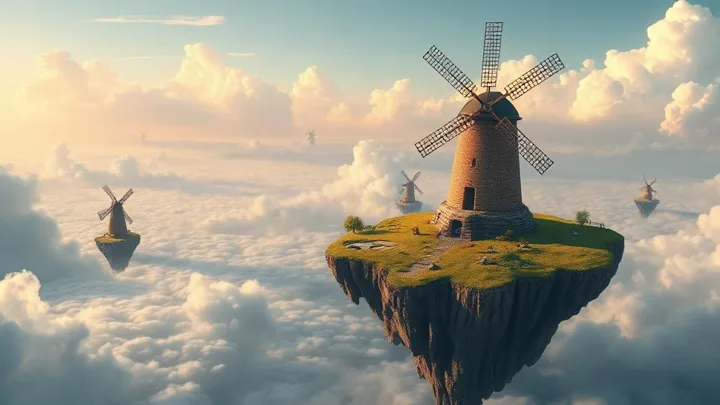 Floating island with an ancient windmill — generated with FLUX Schnell