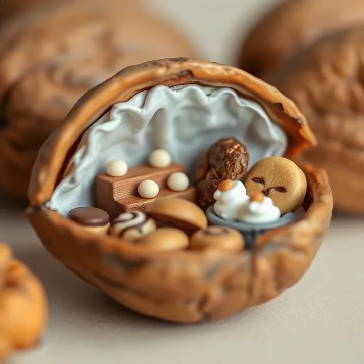 Miniature bakery inside a walnut shell — generated with FLUX Schnell