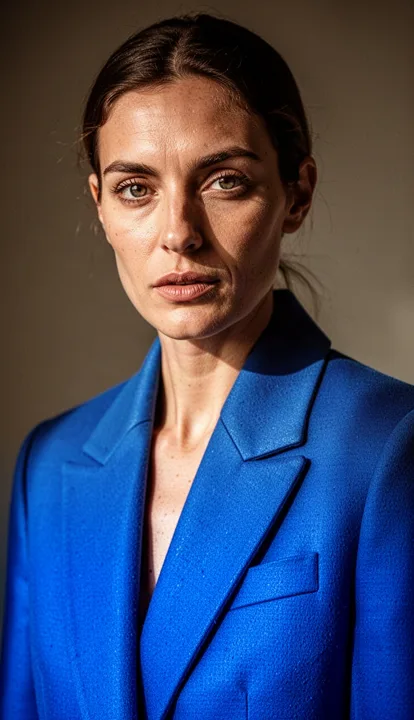 Fashion portrait with a vivid blue jacket — generated with FLUX.2 Turbo