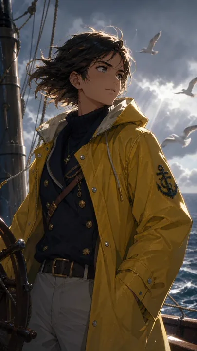 Original anime sailor with a yellow raincoat — generated with GPT Image 2