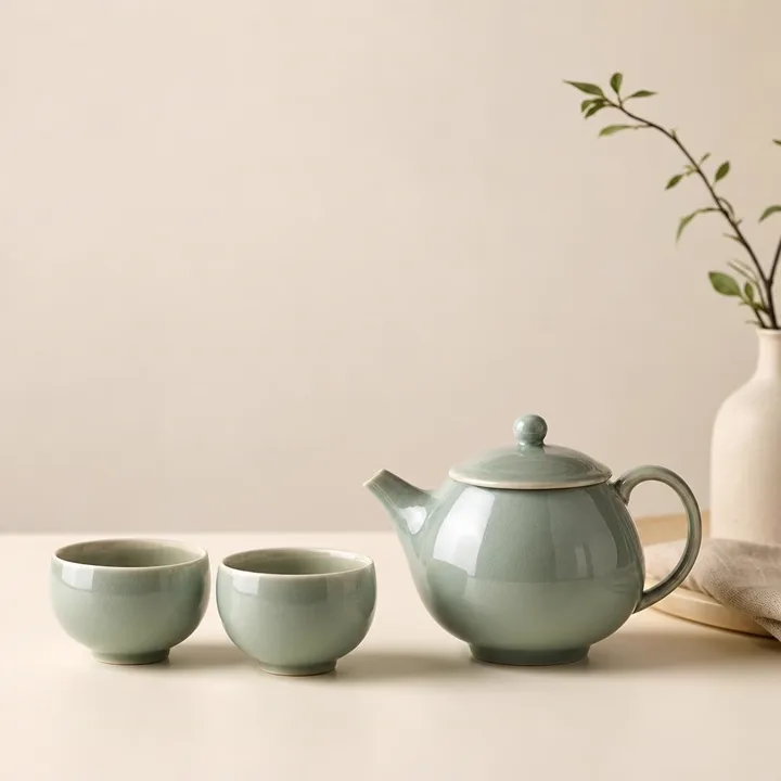 Jade ceramic tea set on a cream table — generated with GPT Image 2