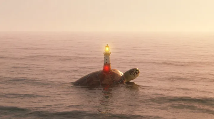 Tiny lighthouse on the back of a sea turtle — generated with Krea 2 Medium
