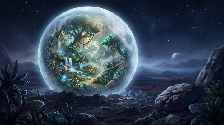 Garden growing inside a transparent moon — generated with Nano Banana 2.1