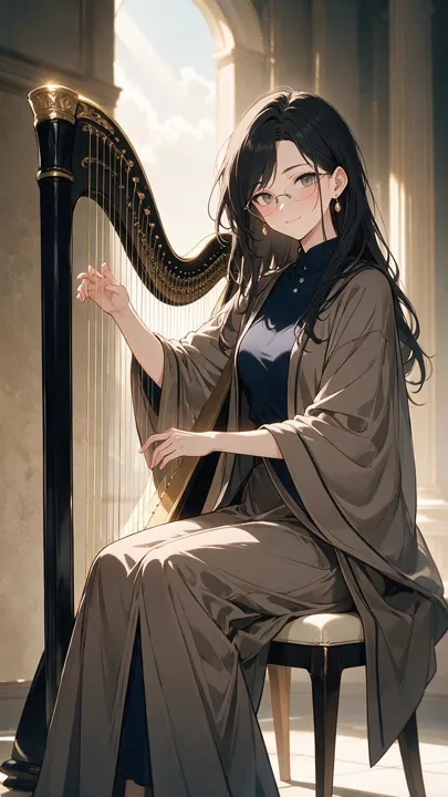 Anime harpist in a conservatory — generated with Seedream 5 Pro